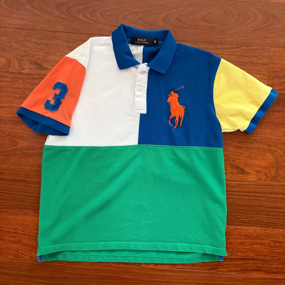 Polo Ralph Lauren Mens Big Pony Colorblock Polo Shirt Size M Multi Color Patch